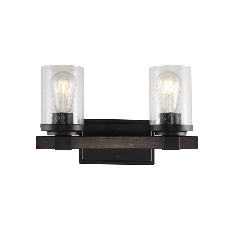 JONATHAN Y Bungalow 15 in. 2Light Oil Rubbed Bronze Iron/Seeded Glass
