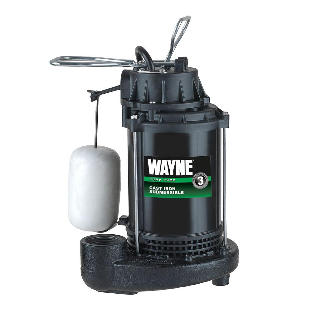 Wayne 1/3 HP Cast Iron Submersible Sump Pump with Vertical Float ...