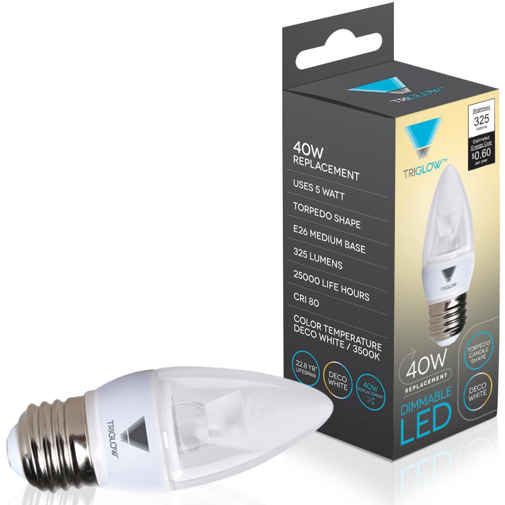 Triglow 40 Watt Equivalent B11 Dimmable E26 Base Candelabra Triglow 40 Watt Equivalent B11 Dimmable