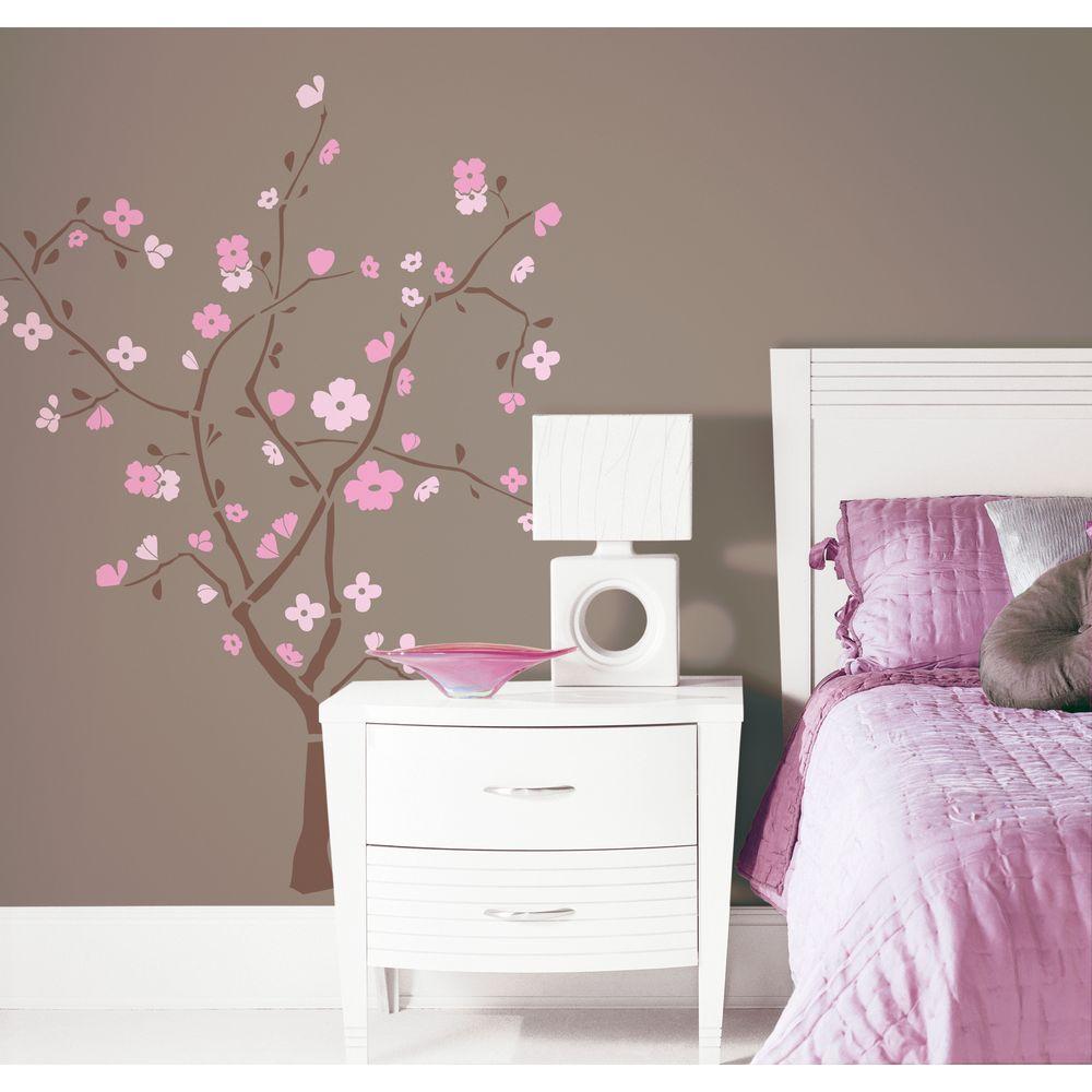 Roommates 18 In X 40 Spring Blossom 105 Piece L And Stick Spring Blossom 105 Piece L And Stick Giant Wall Decal Rmk1555gm The Home Depot