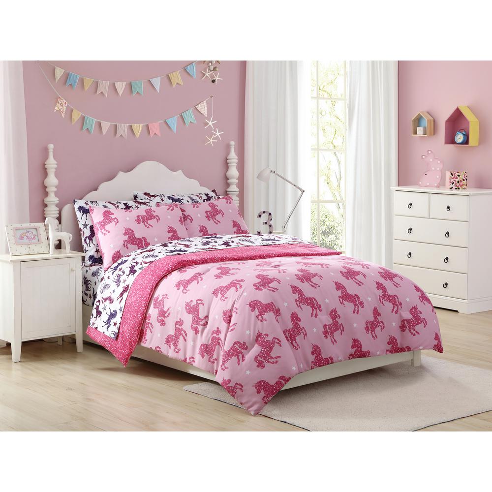 Sirdo Magical Unicorn Ultra Soft Girls Comforter Set Pink Twin Size Microfiber 3 Piece Bed Set For Teen Girls With Sparkle Stars Ombre Bedding Sets Machine Washable Home Kitchen Comforter Sets