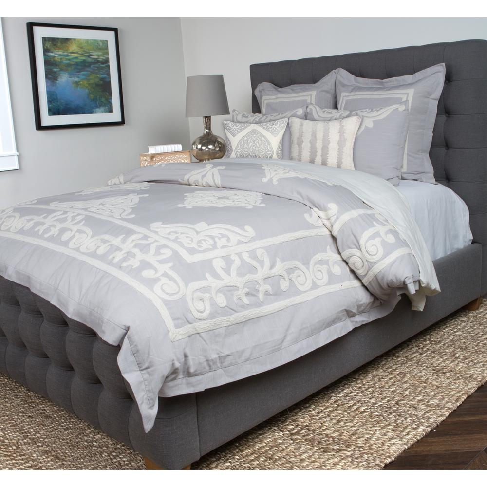 Patrina Soft Fog Cotton Embroidery Queen Duvet Cover V011869 The Patrina Soft Fog Cotton Embroidery Queen Duvet Cover
