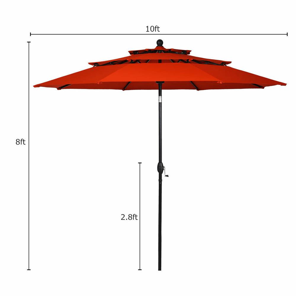 Costway 10 Ft 3 Tier Aluminum Sunshade Shelter Double Vented Market Patio Umbrella In Orange Op3928or The Home Depot