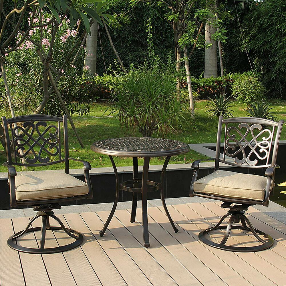Boyel Living Brown 3Piece Cast Aluminum Round 28.6 in. H Table Outdoor