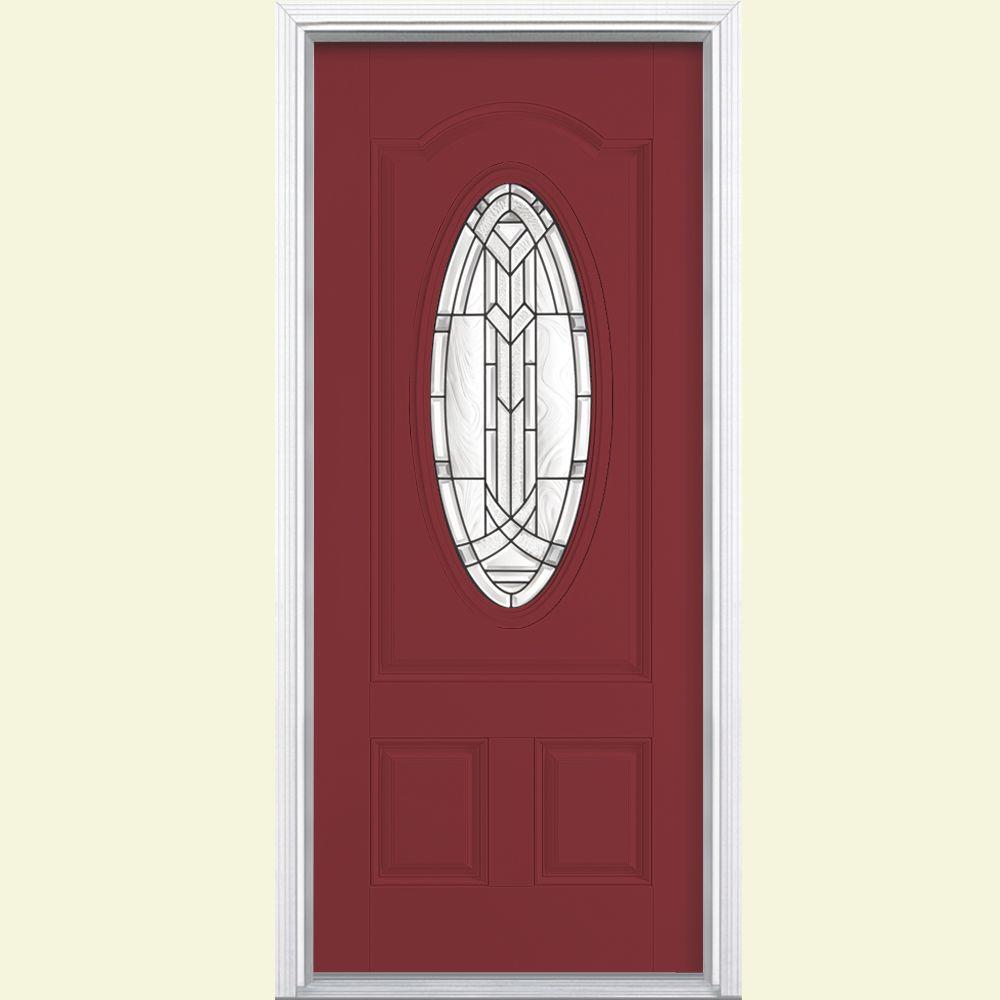36 X 80 Red Best Rated Wood Fibergl Doors Front Chatham 3 4 Oval Red Bluff Right
