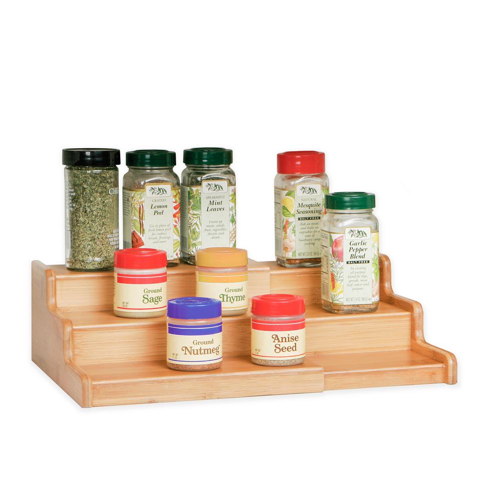 Seville Classics Bamboo Expandable 3 Tier Spice Rack Step Shelf