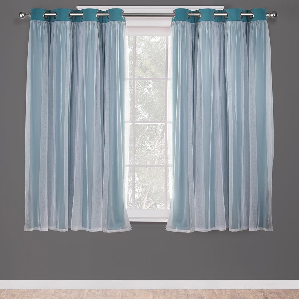 Catarina 52 in. W x 63 in. L Layered Sheer Blackout Grommet Top Curtain Panel in Turquoise (2