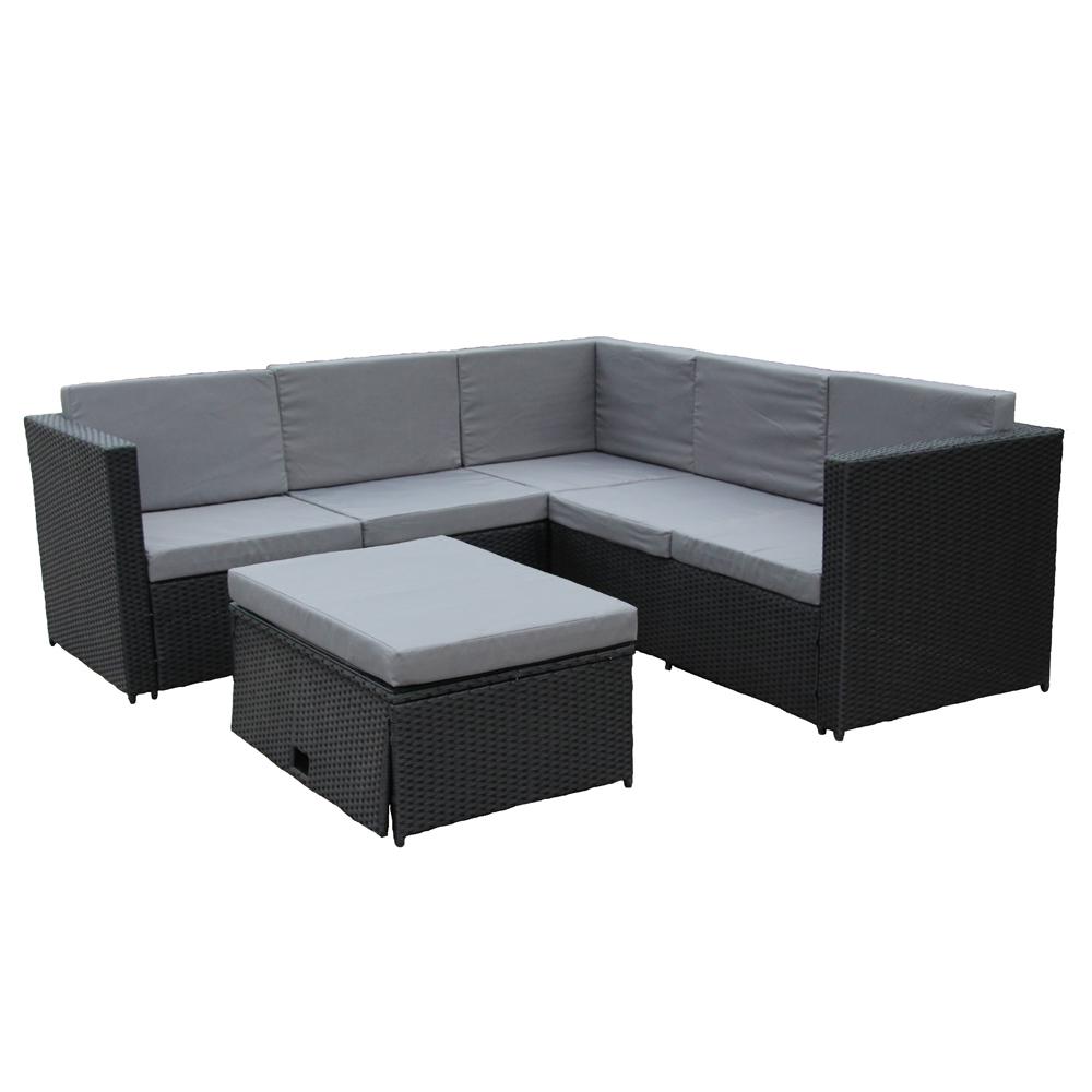 Aleko Black 4 Piece Wicker Patio Conversation Set With Grey Aleko Black 4 Piece Wicker Patio