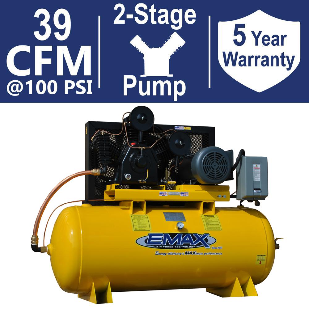 EMAX Industrial PLUS Series 120 Gal. 10 HP 1Phase 2Stage Horizontal