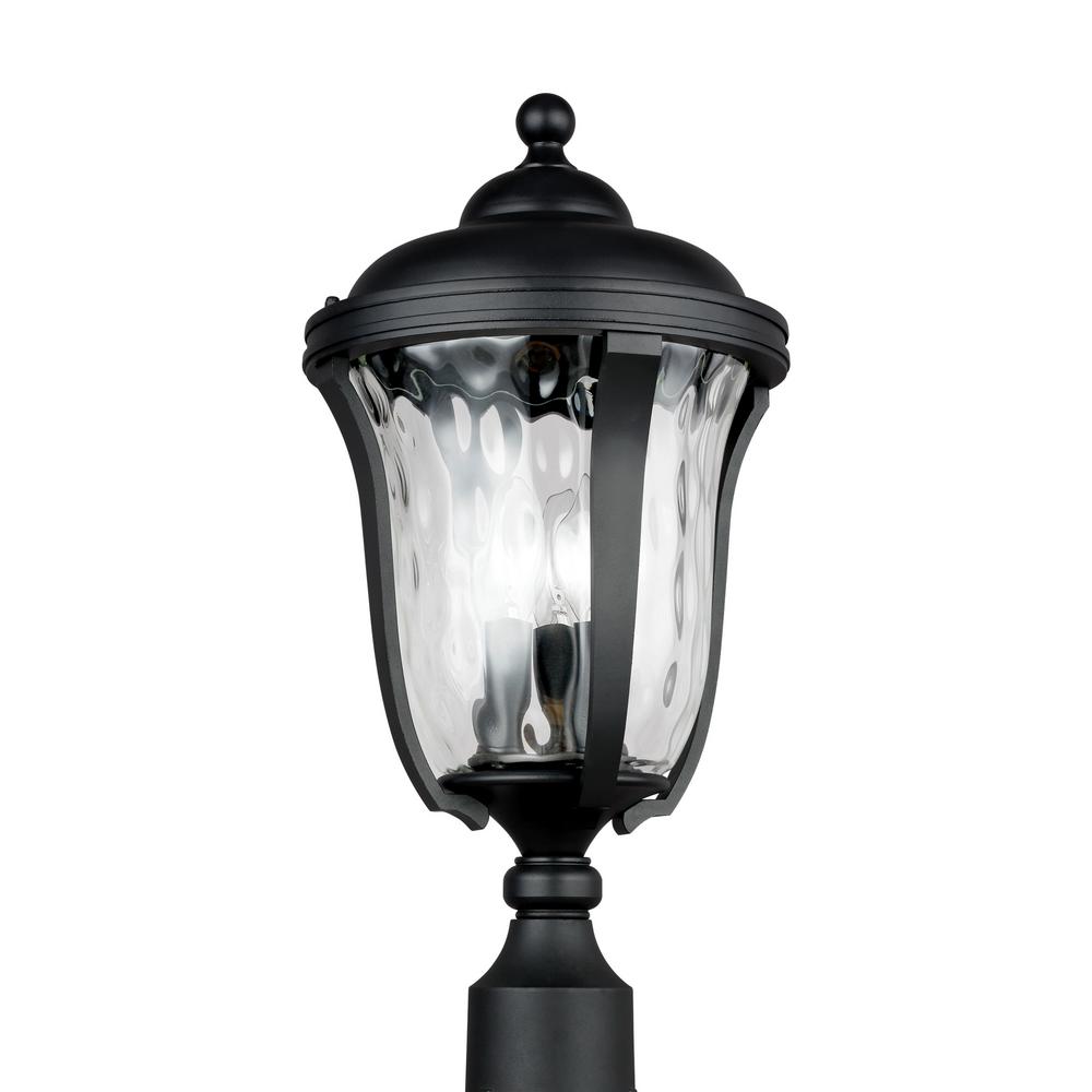 Sea Gull Lighting Perrywood 9 5 In 3 Light Black Outdoor Post With Clear Water Glass Led Bulbs