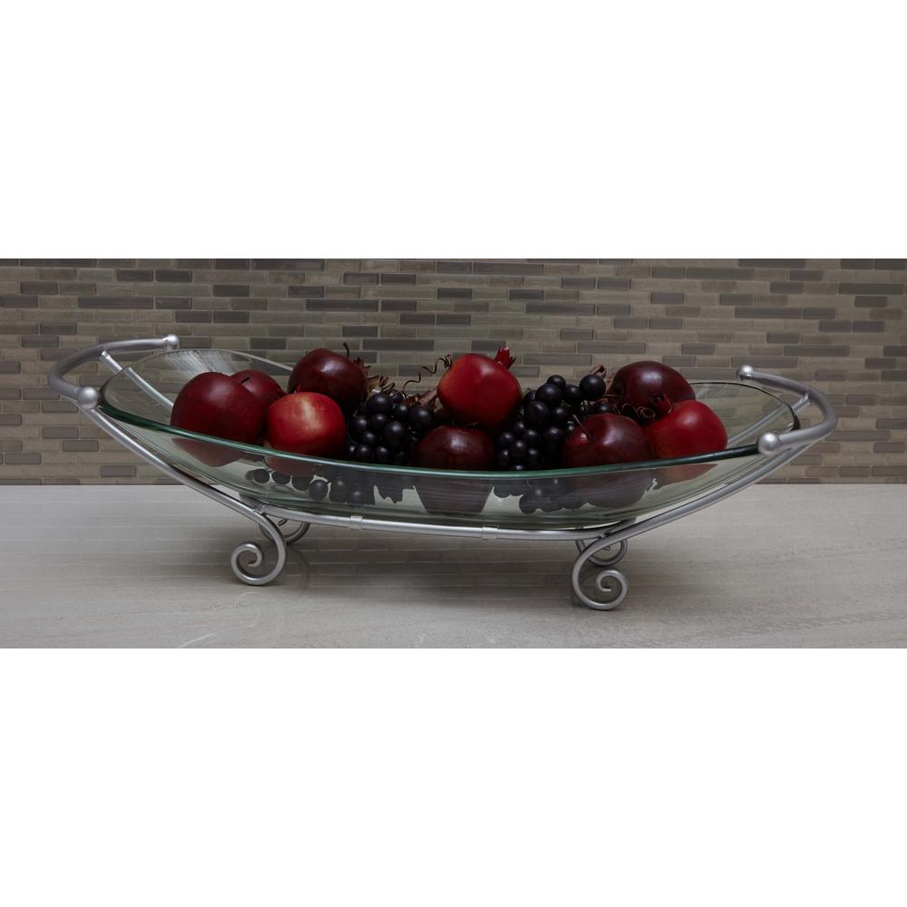 Litton Lane 7 In X 28 Gl Bowl With Curled Iron Feet Gl Bowl With Curled Iron Feet In Silver 68562 The Home Depot