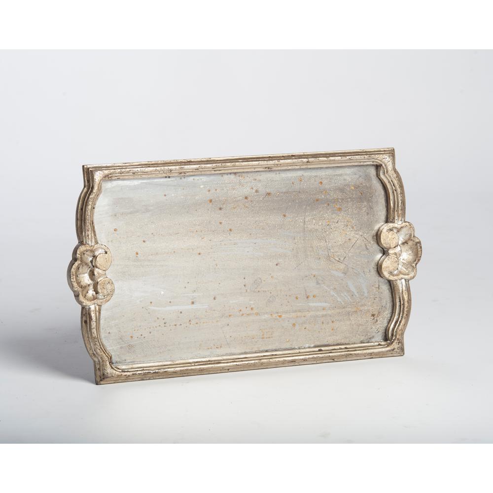 Silver Antiqued Mirror Wood Decorative Tray
