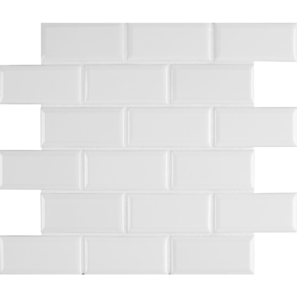 Msi Bright White Bevel 11 47 In X 63 6 Mm Glazed Porcelain Mesh Mounted Mosaic Tile 13 35 Sq Ft Case