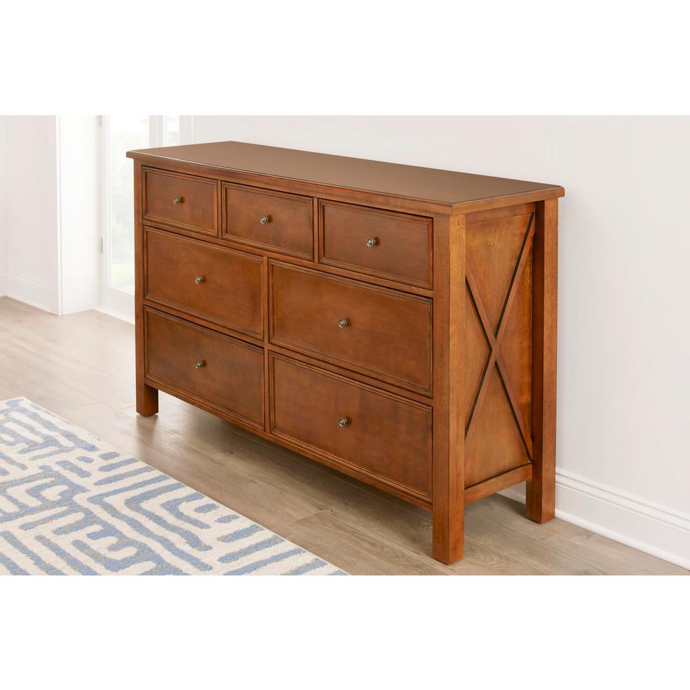 Stylewell Marford Walnut Finish 7 Drawer Dresser With Side Detail