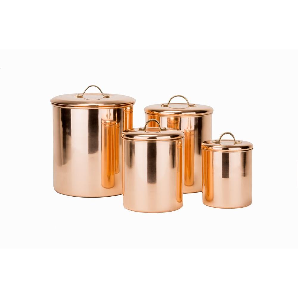 copper tea coffee sugar canisters next