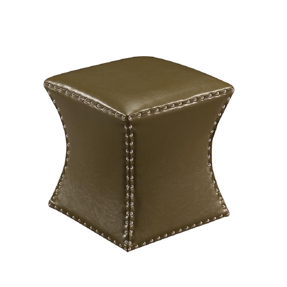Kings Brand Furniture Green Nailhead Trim Faux Leather Ottoman-RG-6123 - The Home Depot