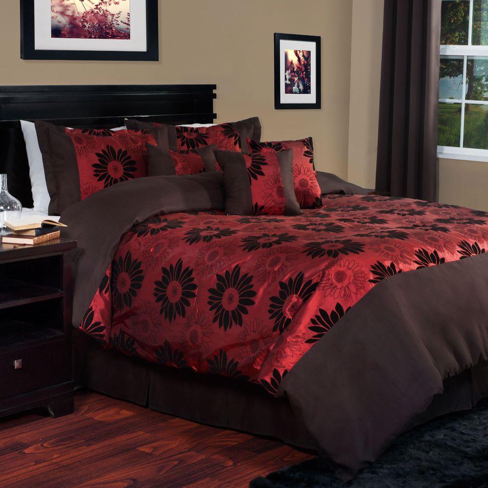 Lavish Home Kiera 7Piece Red King Comforter Set6615K The Home Depot