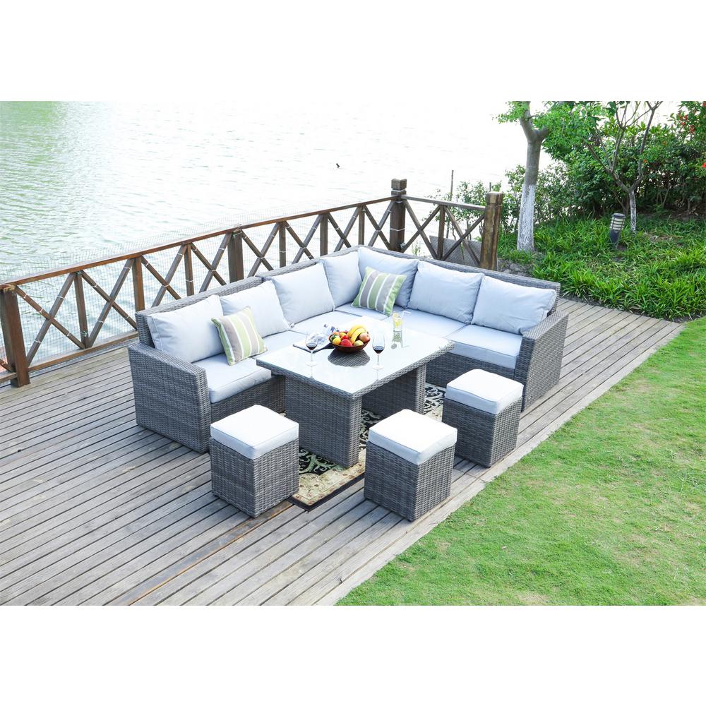 DIRECT WICKER Lima Variegated Grey 8-Piece Wicker Outdoor Sectional Set