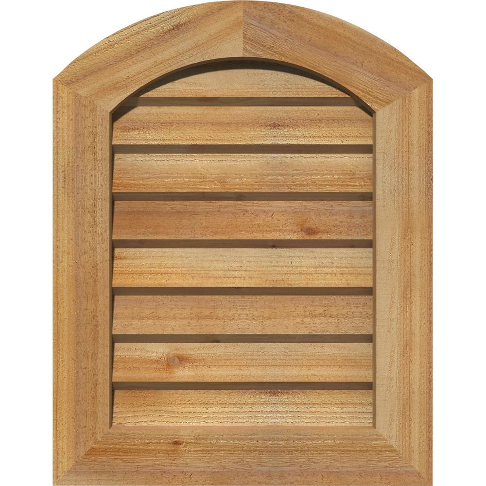 Ekena Millwork 25 in. x 35 in. Decorative Arch Top Gable Vent with Decorative Face in Unfinished