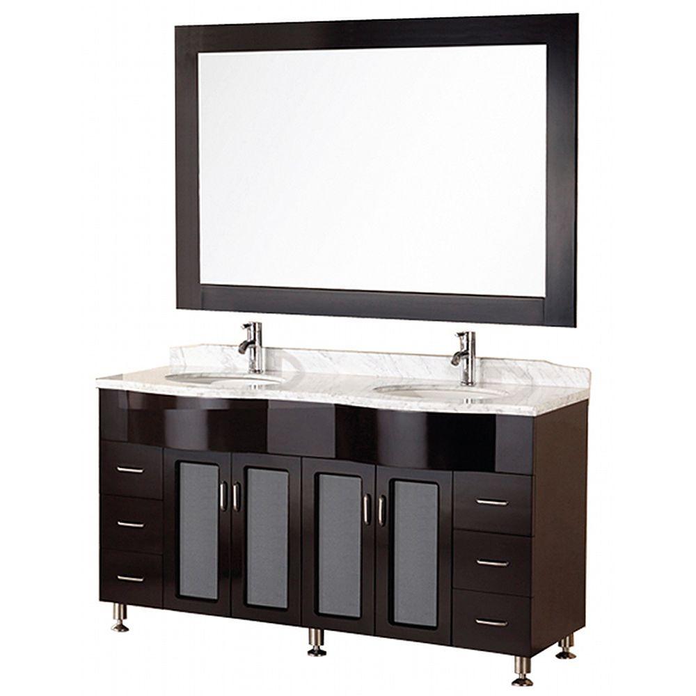 Design Element Cambridge 61 in. W x 22 in. D Vanity in Espresso with Marble Vanity Top and