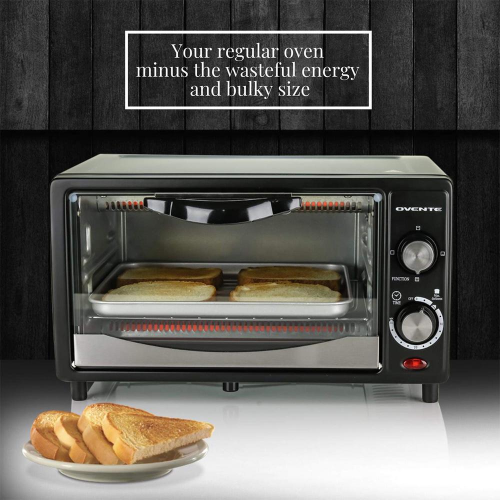Ovente 800Watts Electric Black Toaster Oven 3 Cooking Modes 30 Min