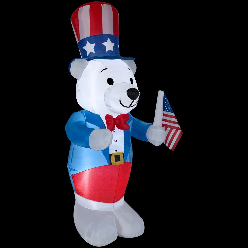 Gemmy 6 White Fourth of July Bear Spring Inflatable