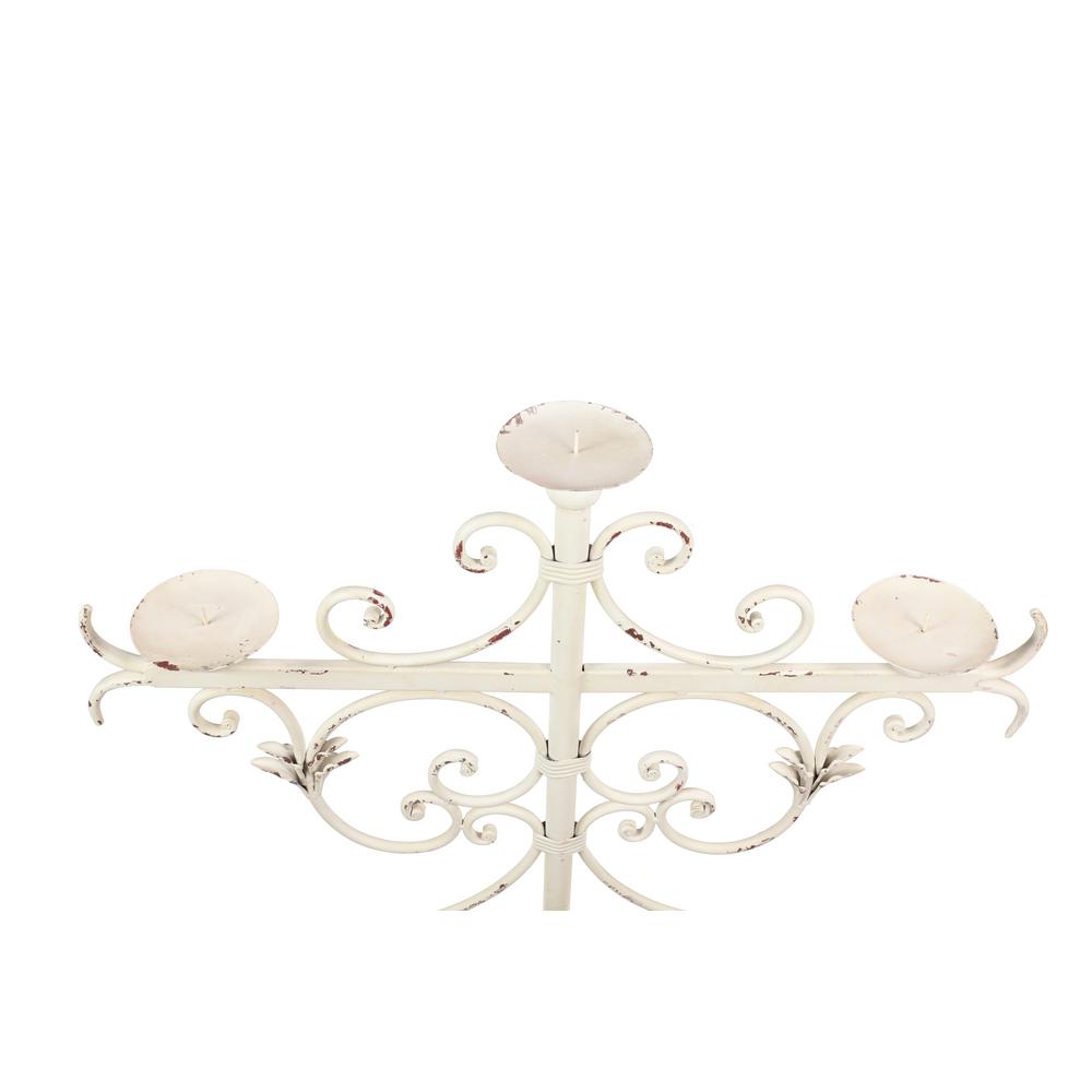 Litton Lane Tall Vintage White Metal Floor Candle Holder With