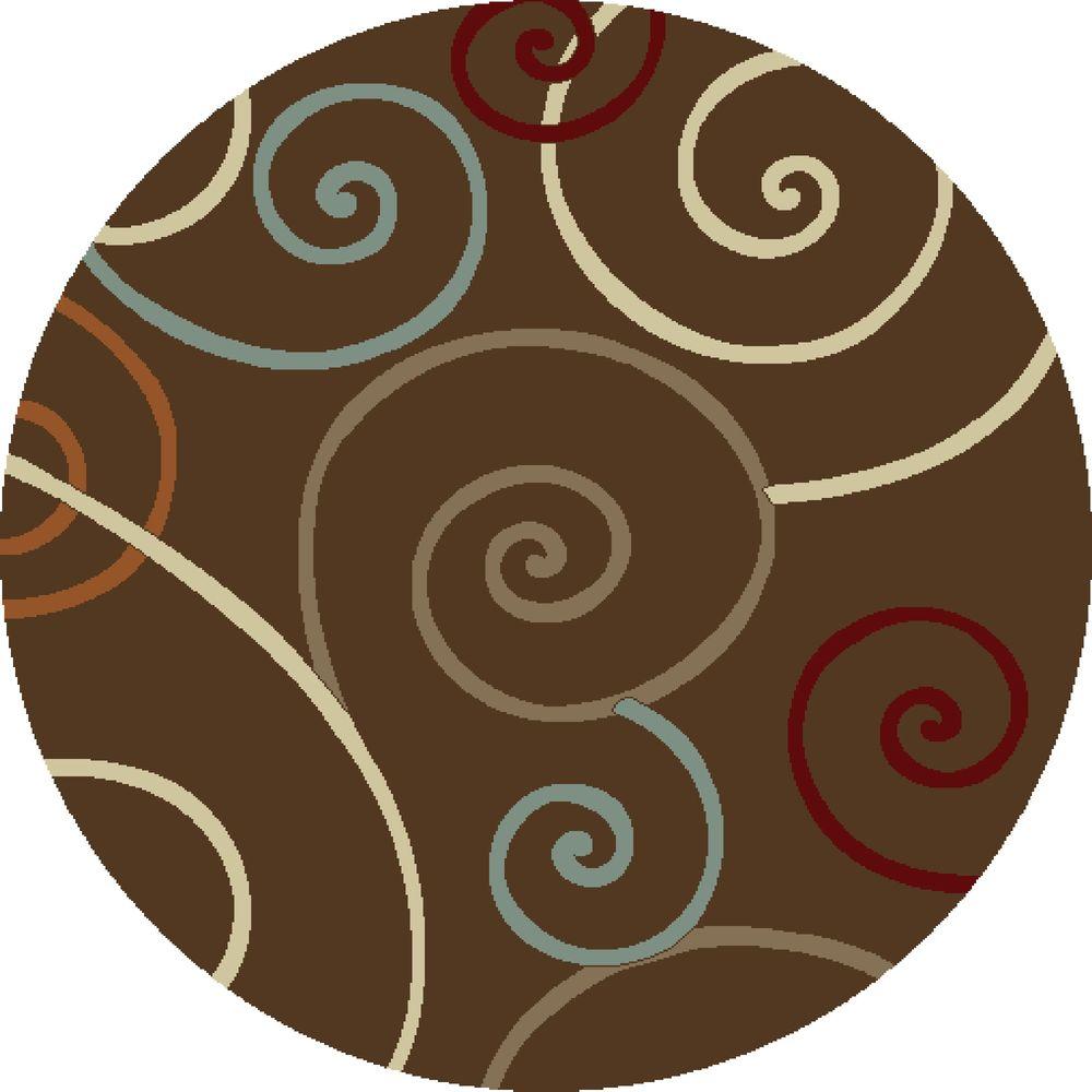 Concord Global Trading Chester Scroll Brown 8 Ft Round Area Rug Concord Global Trading Chester Scroll Brown 8 Ft Round Area Rug