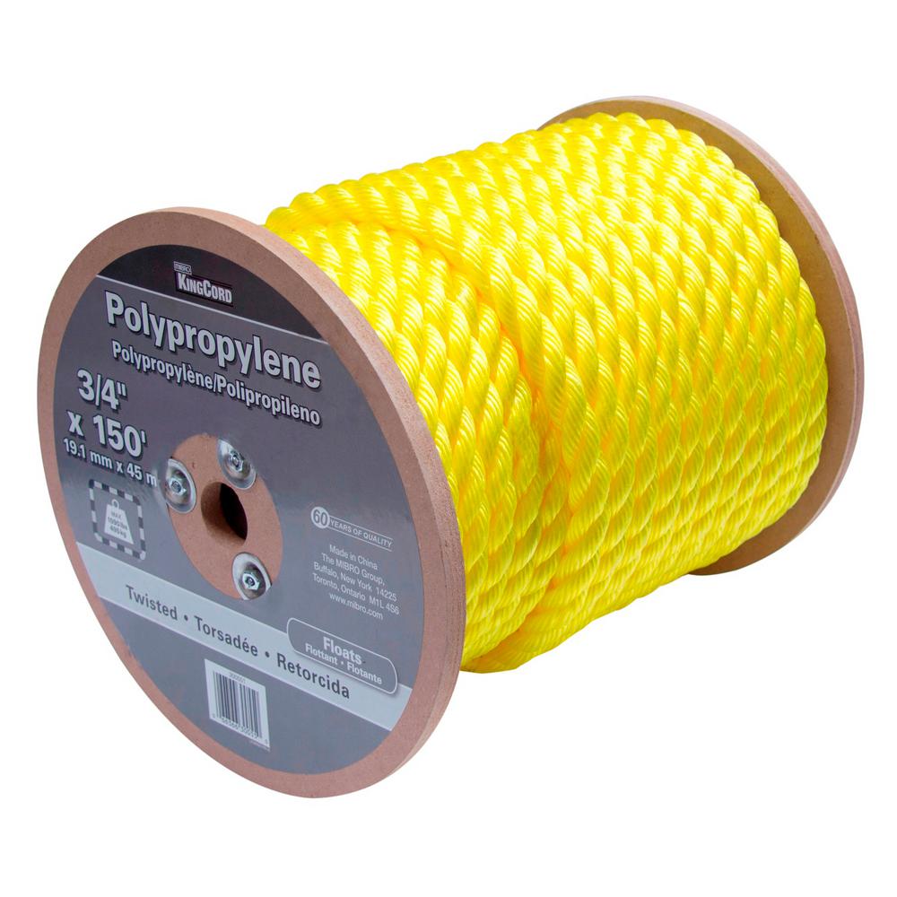 KingCord 3/4 in. x 150 ft. Yellow Twisted Polypropylene Rope300551