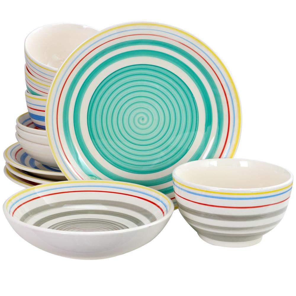 Gibson Home Moody Blues 12Piece Assorted Colors Double Bowl Dinnerware