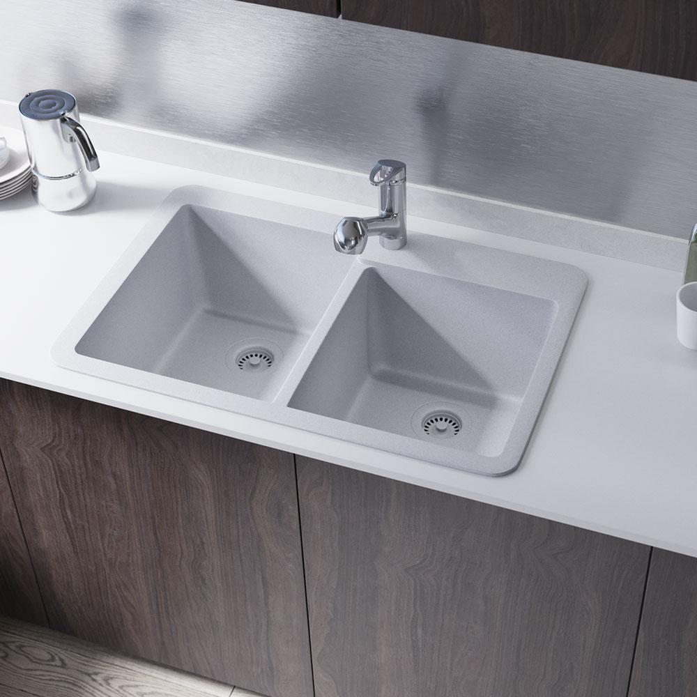Rene Topmount Composite Granite 33 In Offset Double Bowl Kitchen