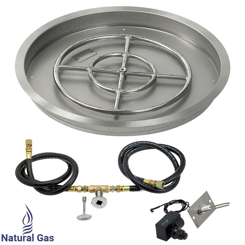 American Fire Glass 25 In Round Stainless Steel Drop Pit Round Stainless Steel Drop In Fire Pit Pan With Spark Ignition Kit Natural Gas 18 Ring Burner Included