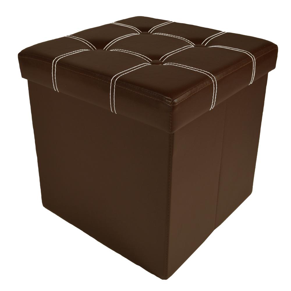 Achim 15 In X Brown Faux Leather Cube Collapsible Brown Faux Leather Cube Collapsible Tufted Storage Ottoman Ottfl15br4 The Home Depot
