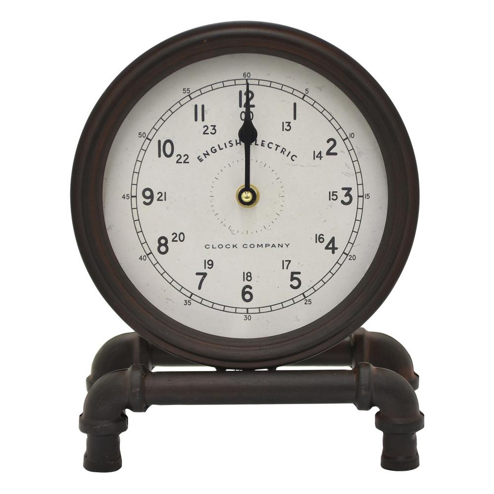 Three Hands 10 In Brown Round Metal Table Top Clock 11576 The Brown Round Metal Table Top Clock 11576 The Home Depot