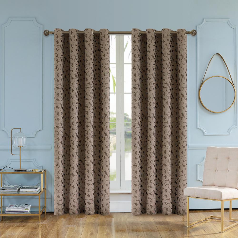 Simone Walnut Jacquard Leaf Polyester Curtain 102 In L X 54 In