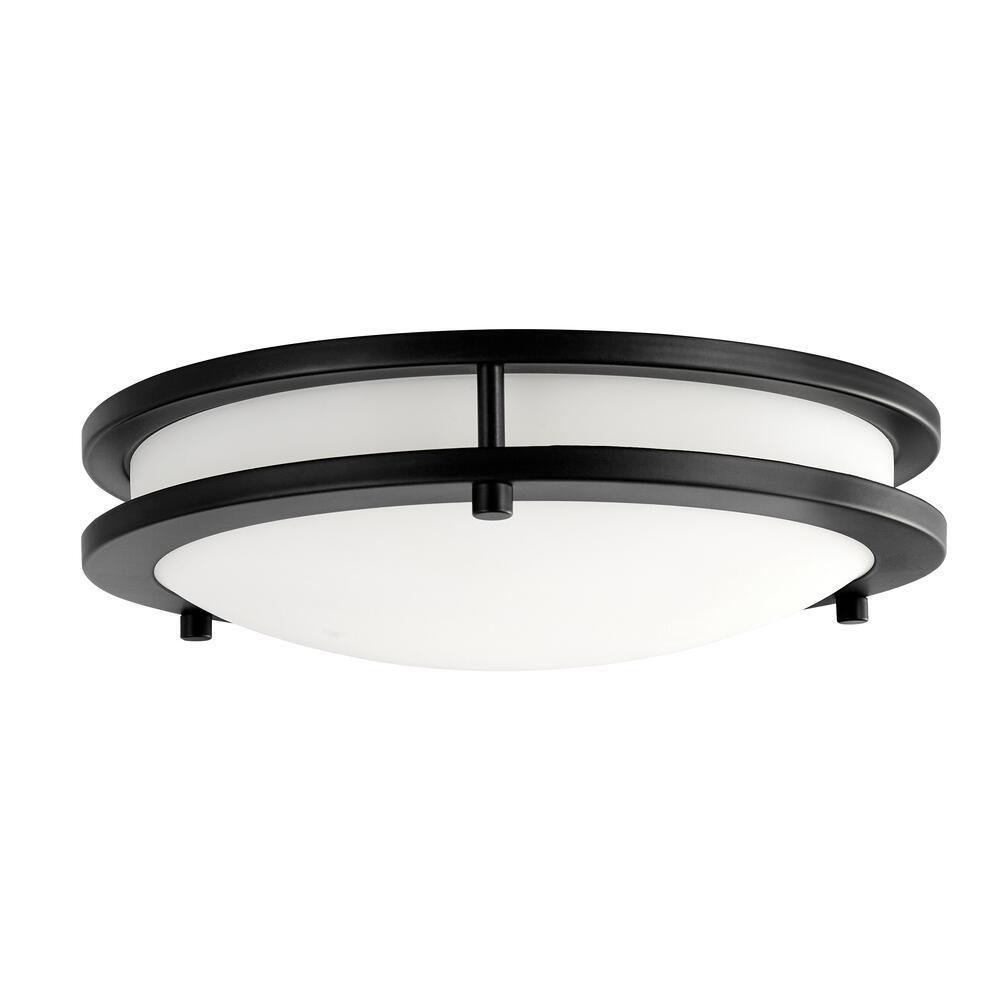 Hampton Bay Flaxmere 11.8 in. Matte Black LED Flush Mount Ceiling Light with Frosted White Glass Shade