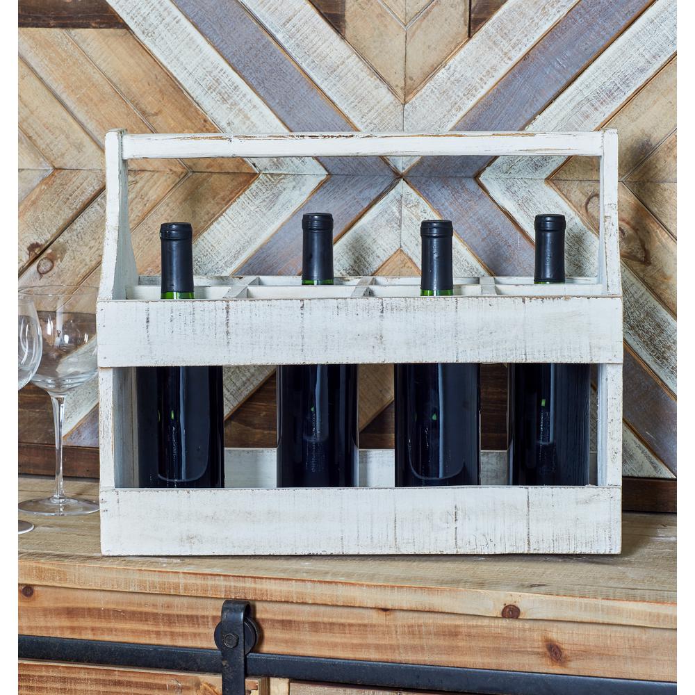 Litton Lane 8 Bottle Distressed White Rectangular Wooden Wine Caddy Litton Lane 8 Bottle Distressed White Rectangular Wooden Wine Caddy