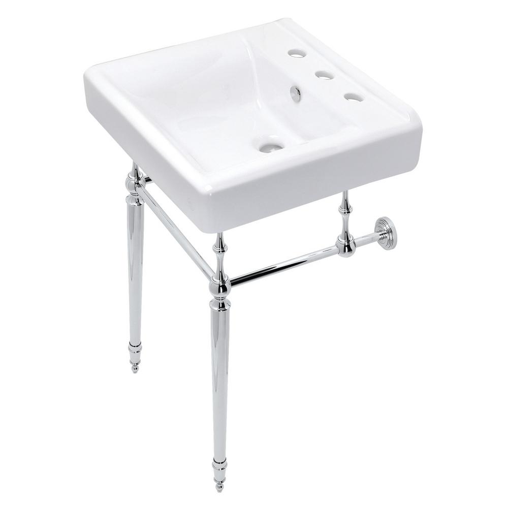 Kingston Brass Edwardian 20 in. Porcelain Sink with Brass Console Legs