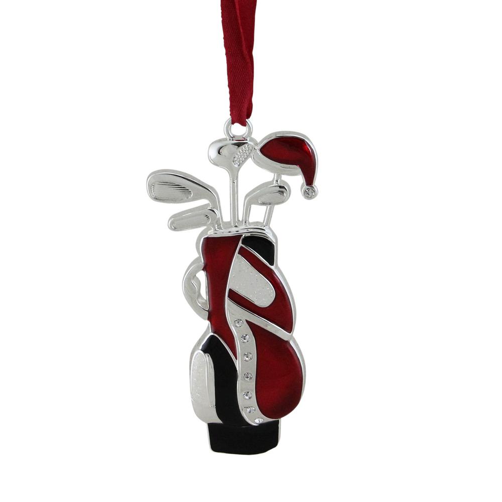 red and white with clear european crystals silver plated golf bag christmas tree - Silver Plated Christmas Tree Decorations red and white with clear european crystals silver plated golf bag christmas tree - Silver Plated Christmas Tree Decorations
