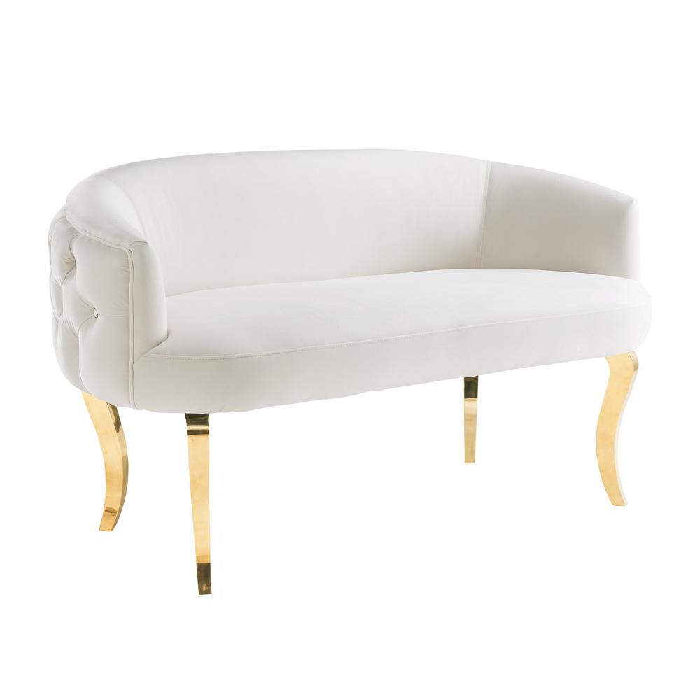 Tov Furniture Adina White Velvet Loveseat With Gold Legs S137 Tov Furniture Adina White Velvet Loveseat With Gold Legs S137 The Home Depot
