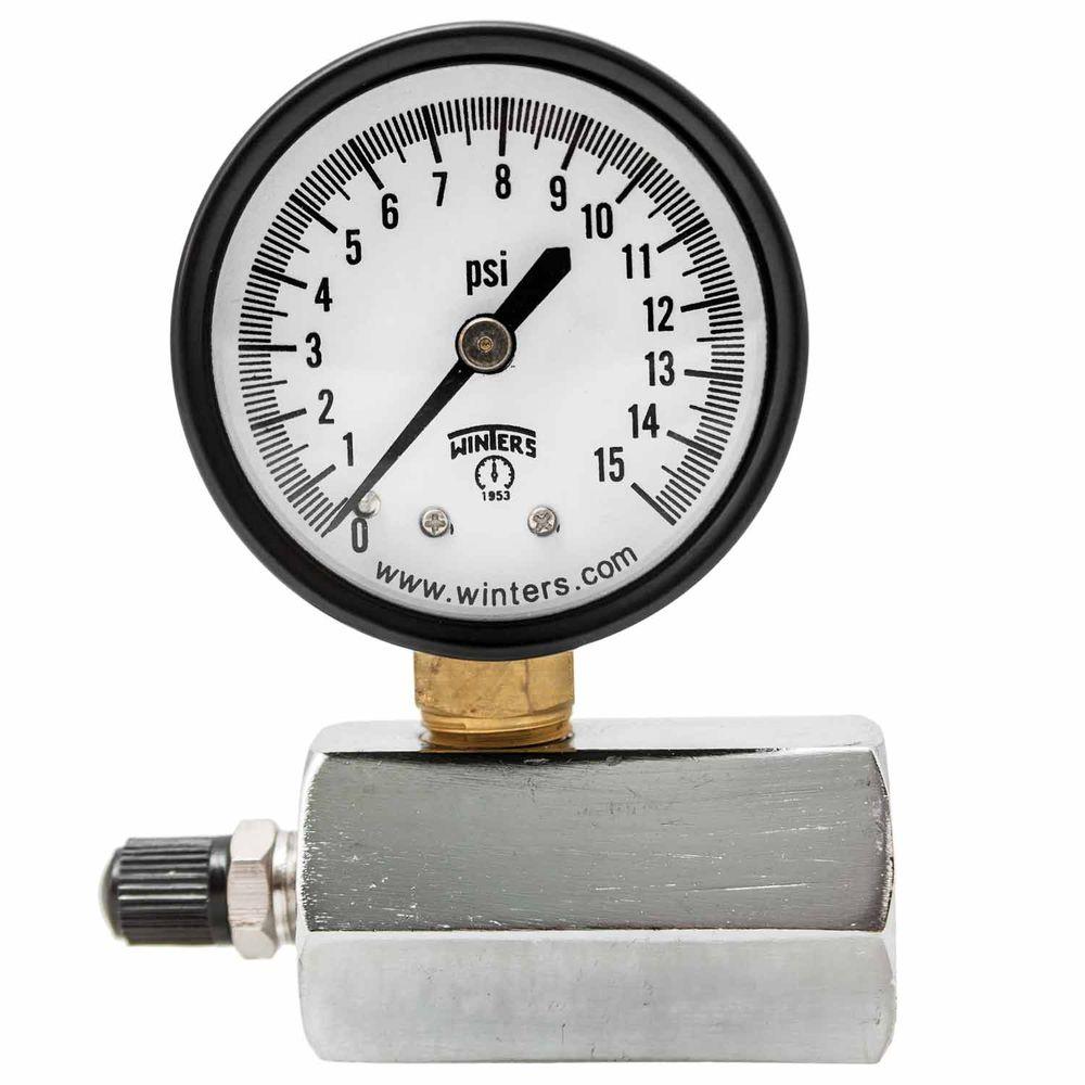 PRESSURE GAUGE GAS TESTING 2" w/ Valve Fits 3/4" 015 PSI Range Black