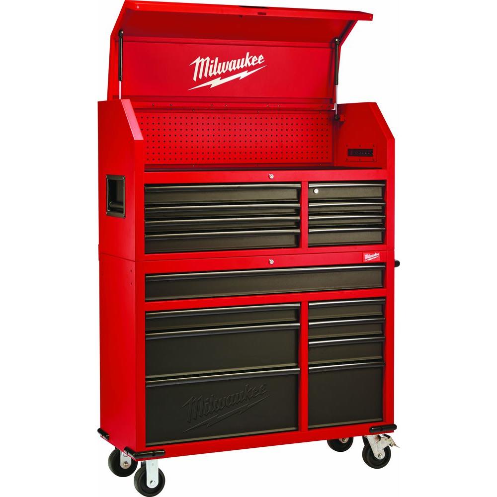 Milwaukee 46 in. 16-Drawer Tool Chest and Rolling Cabinet Set, Red and