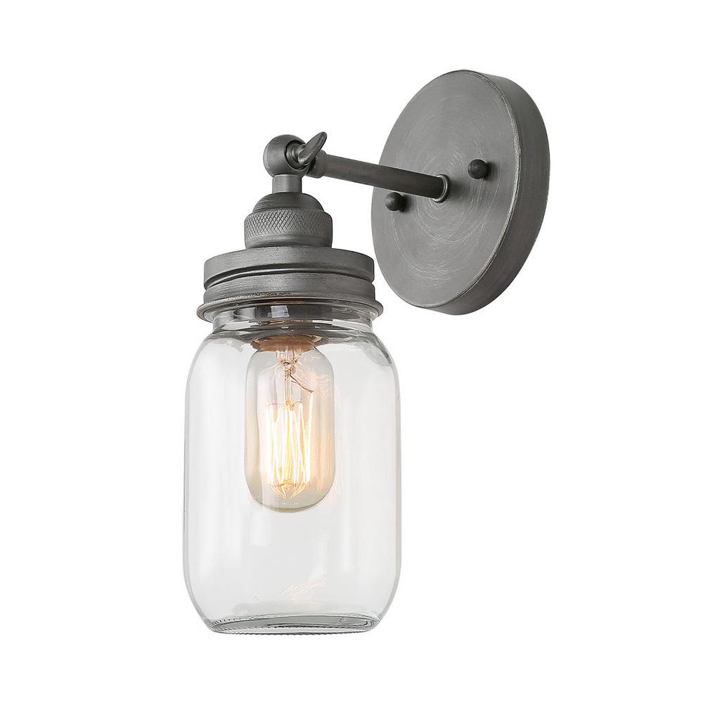 LNC Mina 1Light Slate Gray Glass Jar Wall Sconce Bath LightA03497