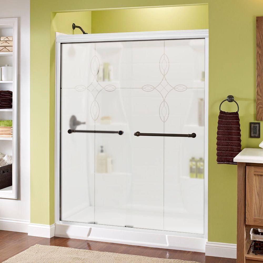 Delta Phoebe 60 in. x 70 in. SemiFrameless Sliding Shower Door in White with Tranquility Glass