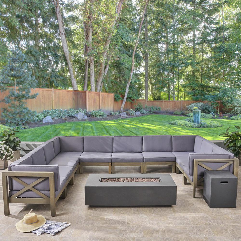 Noble House Brava Dark Grey 12 Piece Wood Patio Fire Pit Sectional Seating Set With Cushions 54594 The Home Depot - Patio Sectional Furniture With Fire Pit Noble House Brava Dark Grey 12 Piece Wood Patio Fire Pit Sectional Seating Set With Cushions 54594 The Home Depot - Patio Sectional Furniture With Fire Pit