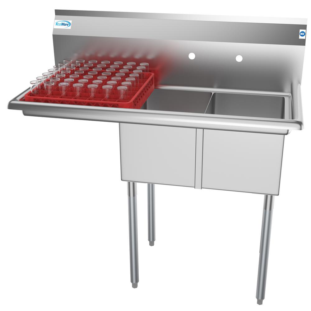 Koolmore Freestanding Stainless Steel 43 in. 2Hole Double Bowl