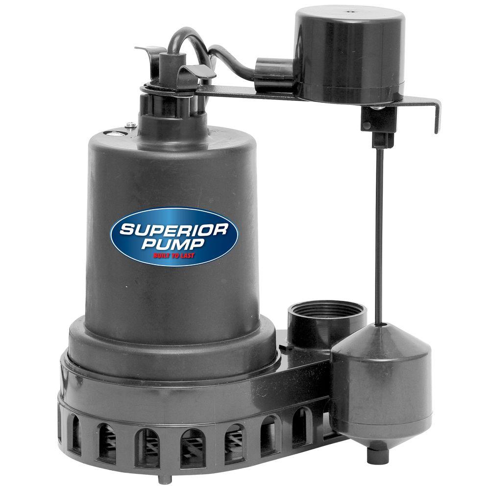 Superior Pump 92572 Thermoplastic Sump Pump with Vertical Float Switc, 1/2 HP