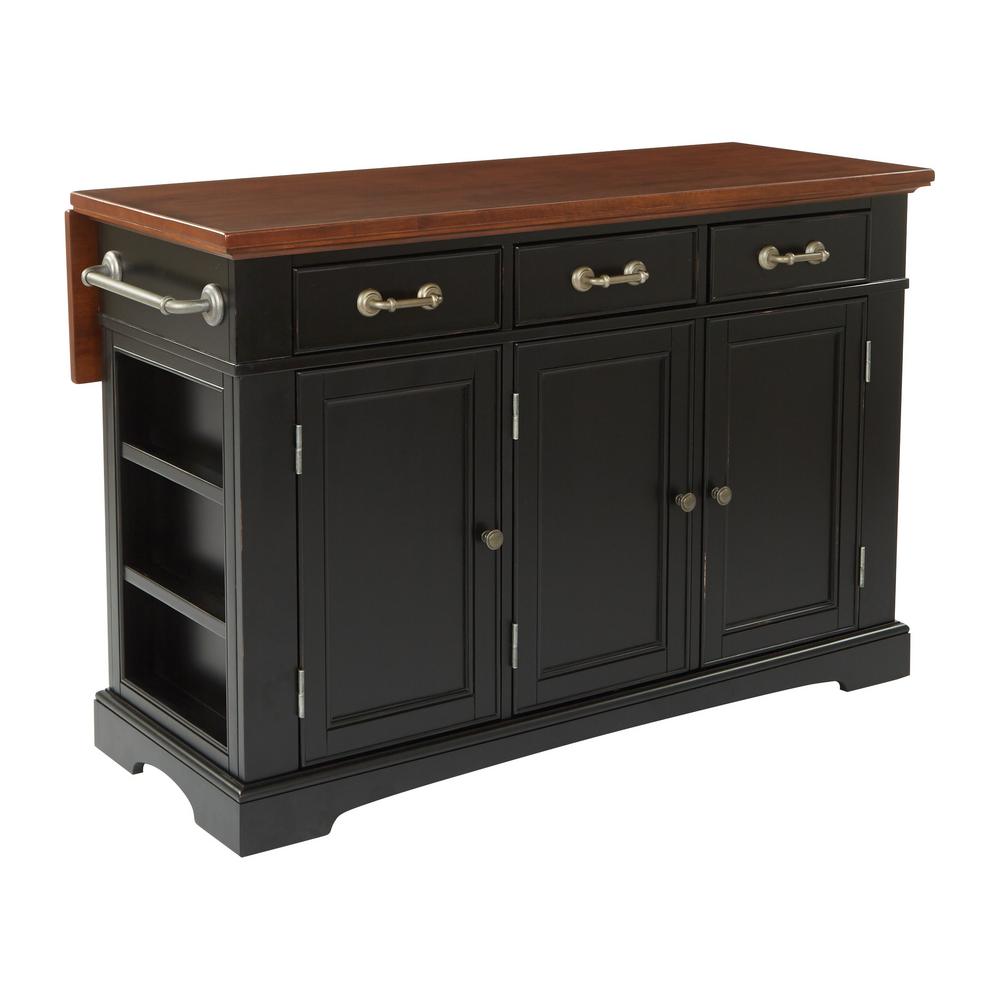 Inspired by Bassett Country Kitchen Large Kitchen Island in Black Finish with Vintage Oak TopBP