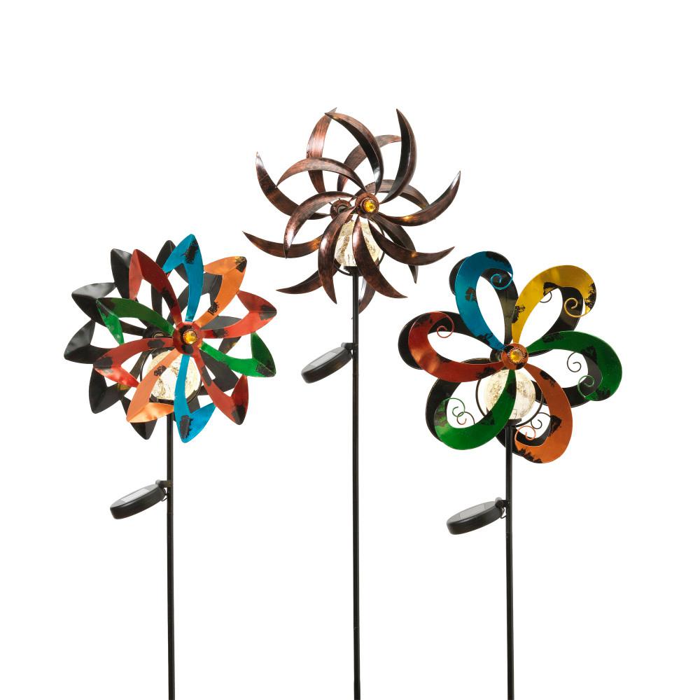 Gerson 43 In Tall Solar Powered Metal Yard Stakes With Wind Tall Solar Powered Metal Yard Stakes With Wind Spinners 3