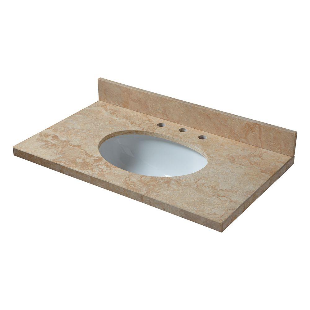 Pegasus 37 In Travertine Vanity Top Ivory Select With White Basin